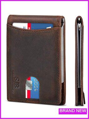 RFID Blocking Slim Bifold Genuine Leather Front Pocket Wallet with Money Clip